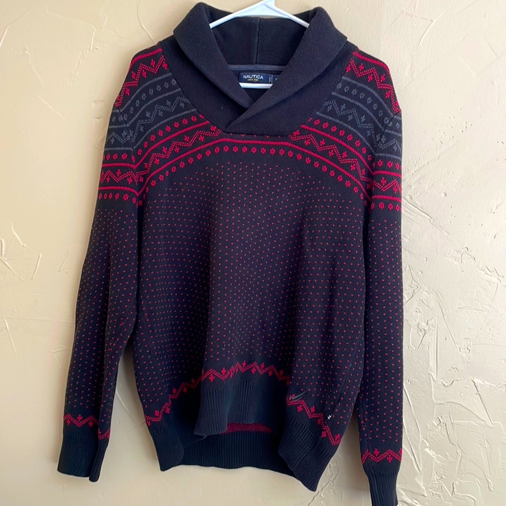 Nautica Pullover sweater large collar Mens Sz M winter